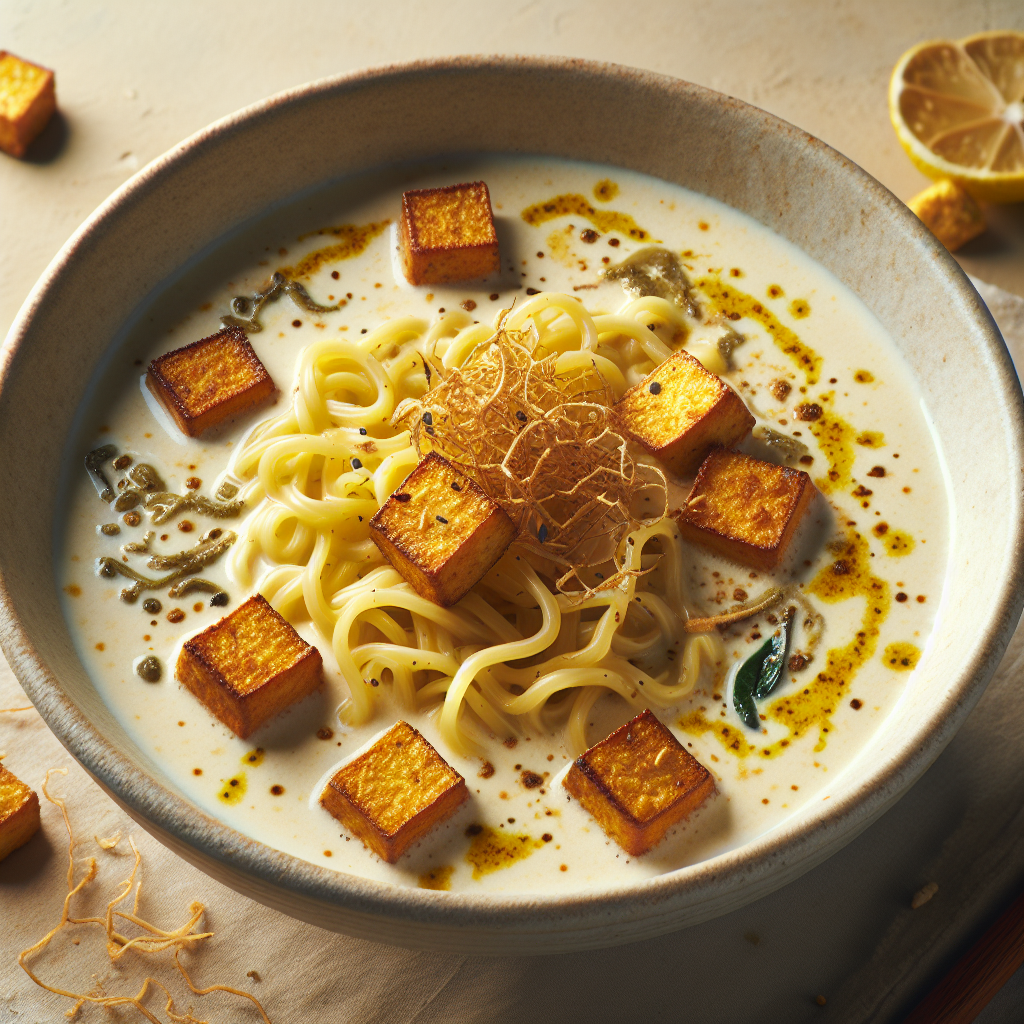 Ramen au curry de noix de coco avec tofu croustillant