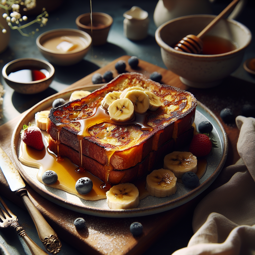 Veganer Bananenbrot French Toast mit Ahornsirup
