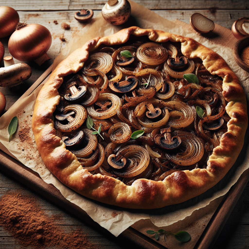 Vegane Galette mit karamellisierten Zwiebeln und Champignons
