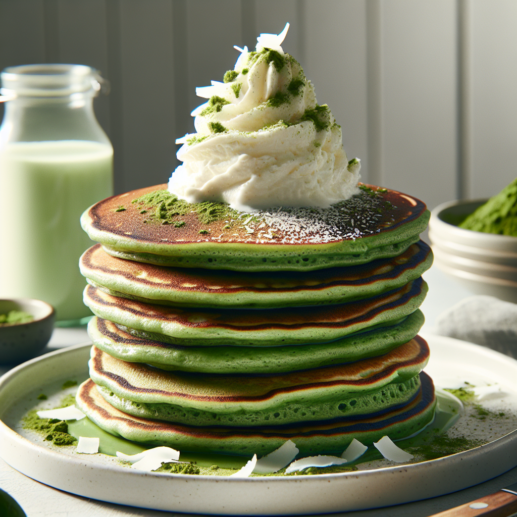 Vegan Matcha Pancakes with Coconut Whipped Cream