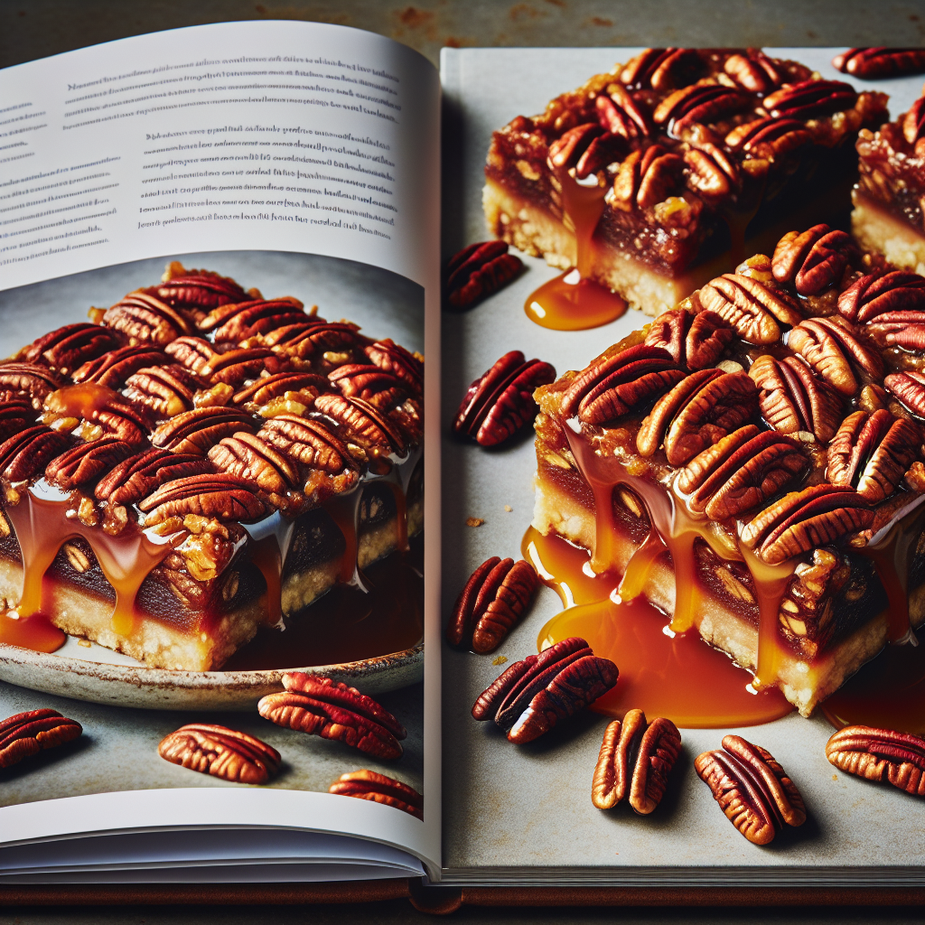 Barres de tarte aux pacanes végétaliennes avec sauce caramel au bourbon