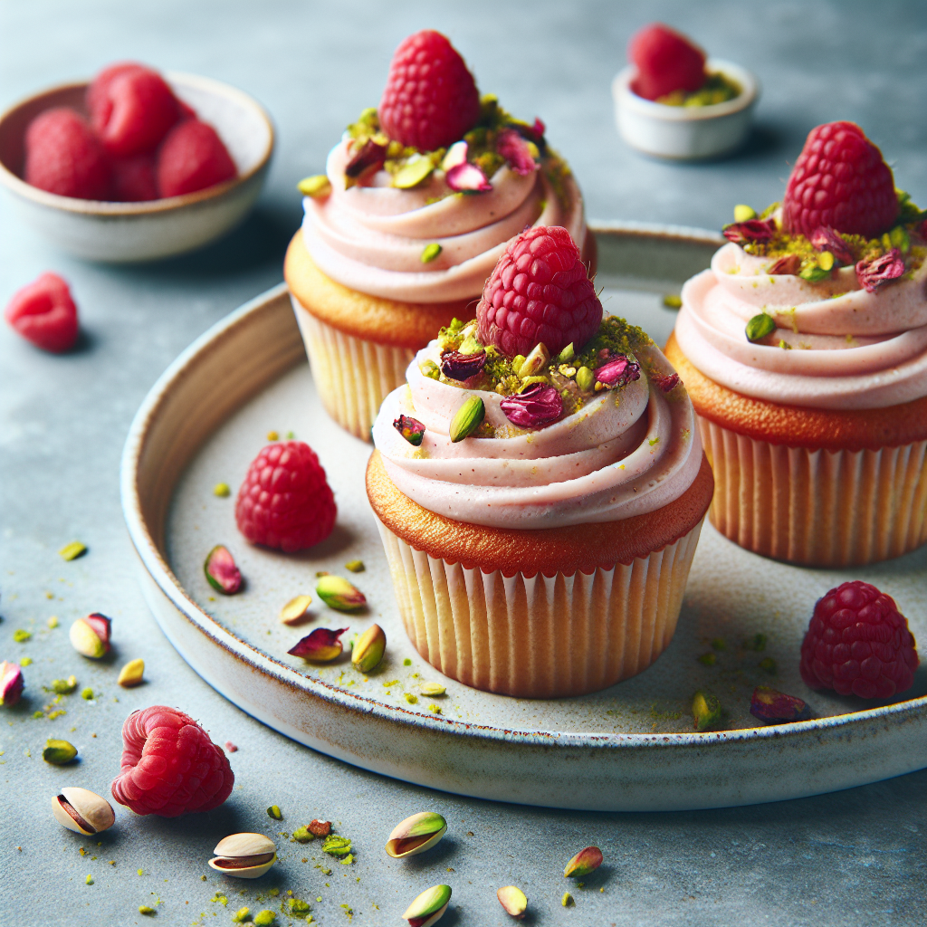 Vegan Pistachio Rosewater Cupcakes with Raspberry