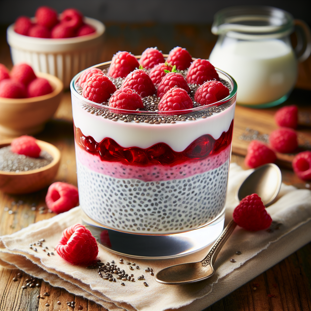Parfait vegano de pudin de semillas de chía y frambuesas